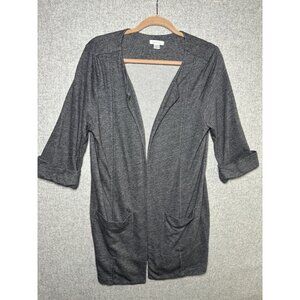 Garnett Hill Medium Womens Cardigan Gray Short Sleeve Pockets Open Casual Chore